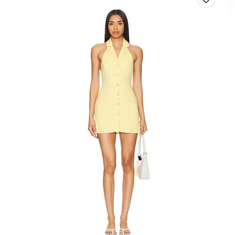 SNDYS Yellow Halter Collar Mini Dress